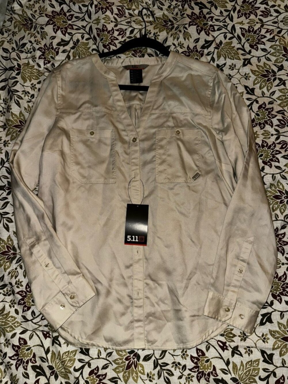 5.11 Tactical Leslie Shirt Womens Large Beige Tan Long Sleeve Button Up New